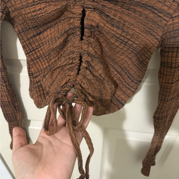 Zara Brown Ruched Cropped Long Sleeve Top | Size S - Picture 9 of 12